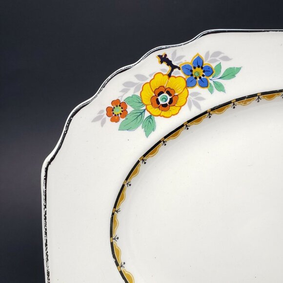 Art Deco Platter Myott Son & Co 2635 Black Edge Floral 11.75" Stafford - Picture 3 of 9